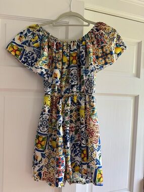 Amalfi Coast Lemon Tile-Print Off-Shoulder Short